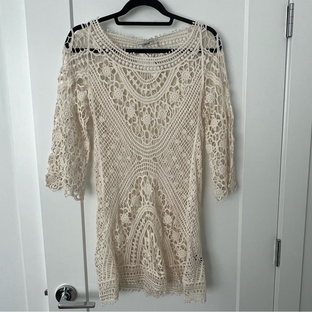 Papaya Cream Crochet Lace Swim Coverup